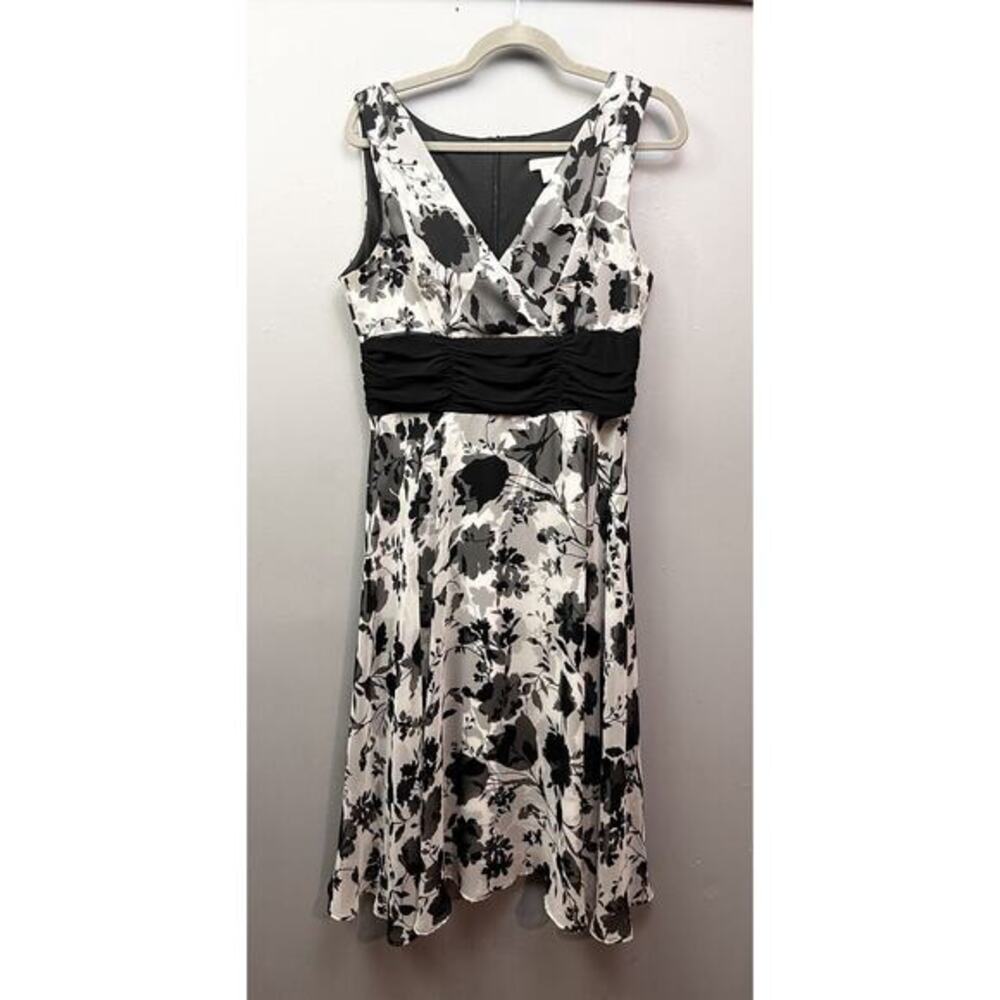 Dress Barn Dress Womens Size 12 Vintage 90s y2k black‎ white floral Midi Flowy